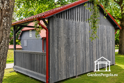 Gazebo da Giardino in Legno 4x6 m Grigio Scuro con Tetto in Metallo