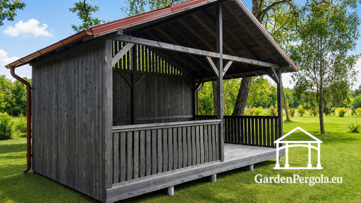 Gazebo da Giardino in Legno 4x6 m Grigio Scuro con Tetto in Metallo