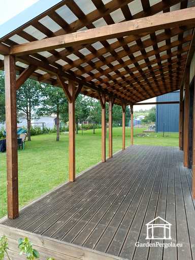 Veranda in legno naturale 2,4 x 9 m senza terrazza