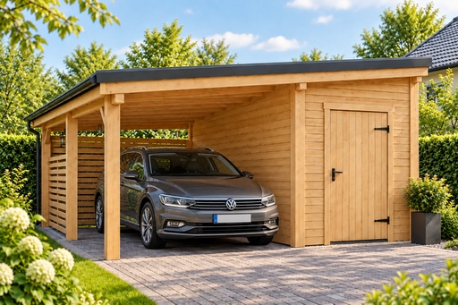 Carport in legno 4x5 m con piccolo ripostiglio
