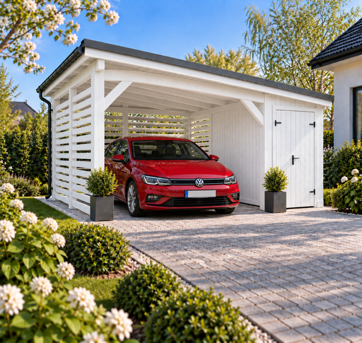 Carport in legno 4x4,5 m con piccolo ripostiglio