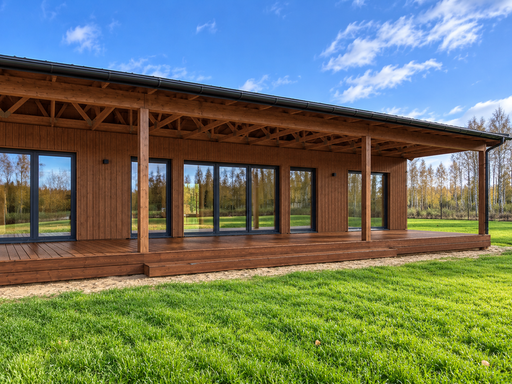 Terrazza in legno naturale 13 x 3 m con gradino