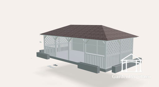 Gazebo da giardino 4x8m con tetto a quattro falde in tegole marroni