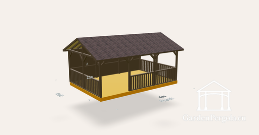 Gazebo da giardino 4x6m con tetto a doppia pendenza in tegole marroni