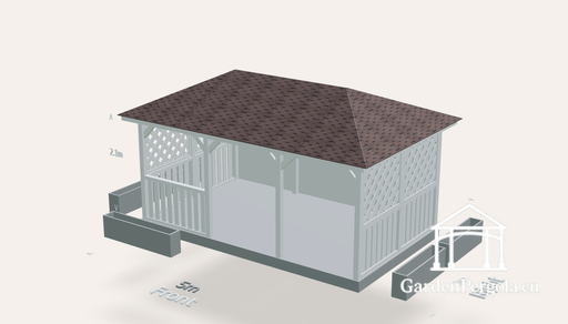 Gazebo da giardino 3x5m con tetto a quattro falde in tegole marroni