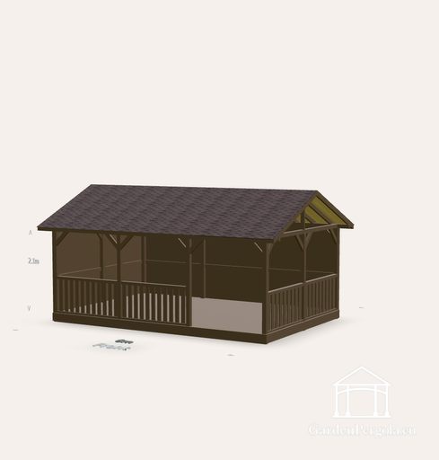 Gazebo da giardino 4x6m con tetto a doppia falda in tegole marroni