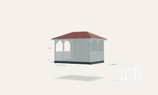 Gazebo da giardino 3x4m con tetto a quattro falde in tegole rosse