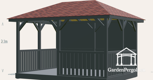 Gazebo 3x4m con tetto a quattro falde in tegole rosse